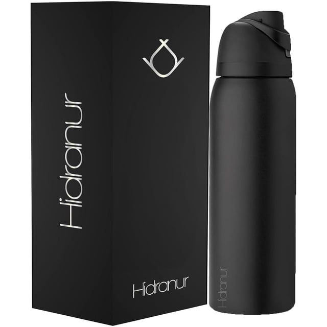Termo Botella de Agua 32 Oz Hidranur, Tapa Hermética Antifugas, Negro