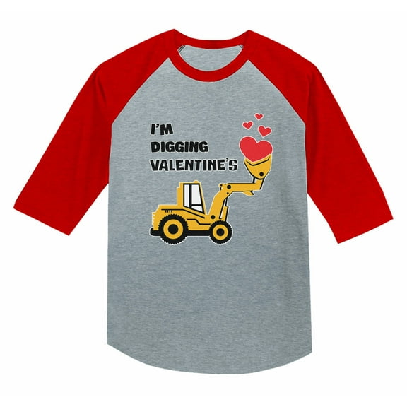 I'm Digging Valentine's Tractor Lovers 3/4 Sleeve Baseball Jersey Toddler Shirt 4T Red