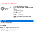 thumbnail image 2 of Front Right Window Regulator - Compatible with 1995 - 2005 Chevy Blazer 1996 1997 1998 1999 2000 2001 2002 2003 2004, 2 of 2