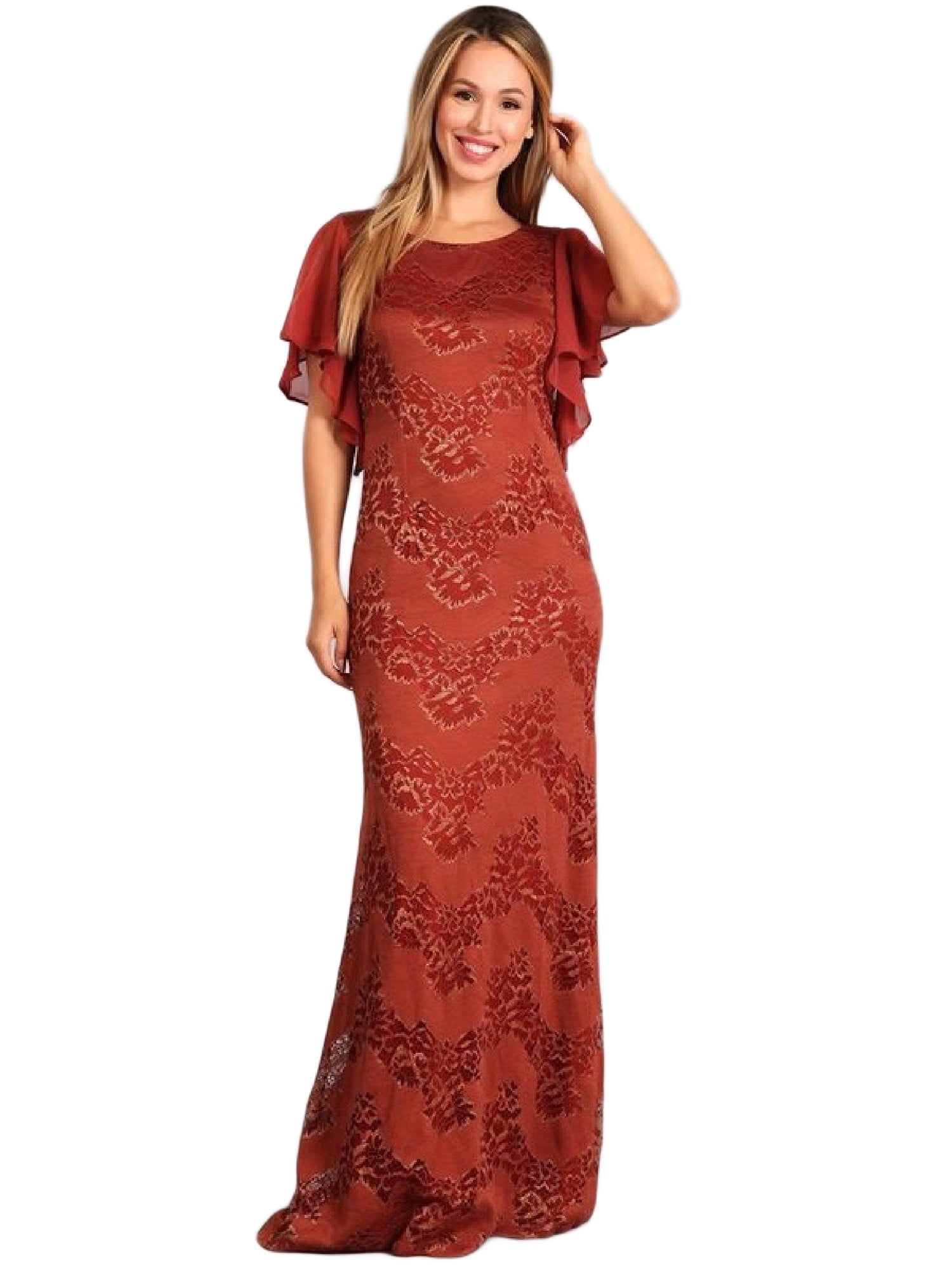 ruffle sleeve evening gown