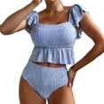 thumbnail image 2 of Guieoi Swimsuit Women Plus Size Summer Fashionable Striped Two-Piece Swimsuit Tops and Bottom Set Blue XL, 2 of 7