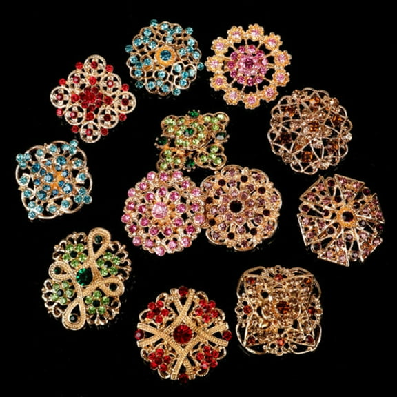 GKNET 24pc Brooch Lot Mixed Alloy Rhinestone Pearl Pin Wedding Crystal Bouquet DIY Kit-12Pcs Color-M