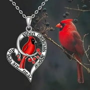 GAVONO Fashion Cardinal Bird Classic Red Bird Heart-shaped Necklace Holiday Gift Women