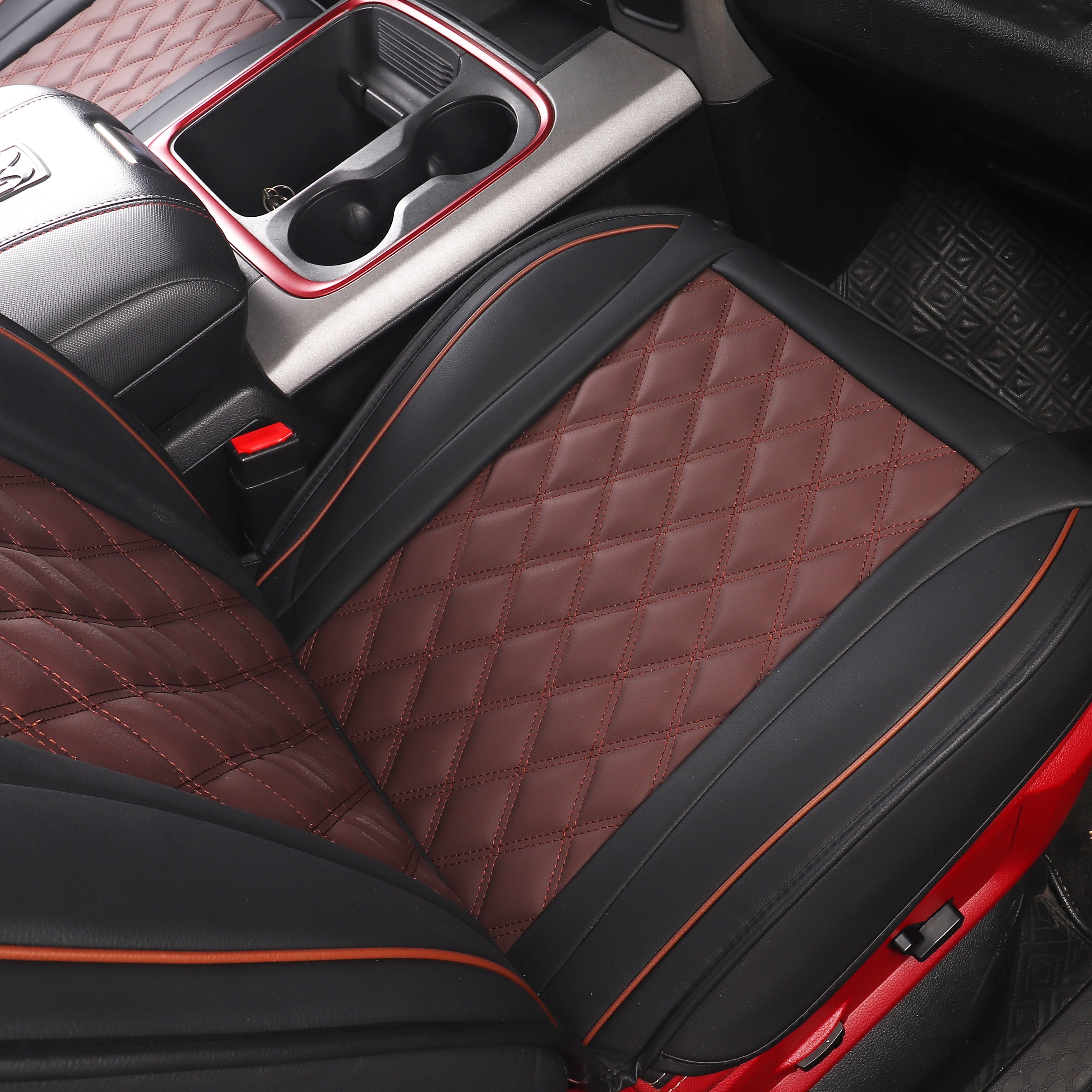 JOJOBAY Car Seat Covers for Dodge Ram,Fit 2009-2026 1500/2500/3500 HD Pick-up Truck,Crew,Regular,Quad,Mega Cab,Waterproof Synthetic Leather Seat Covers(2PCS-Front,Black-Brown)
