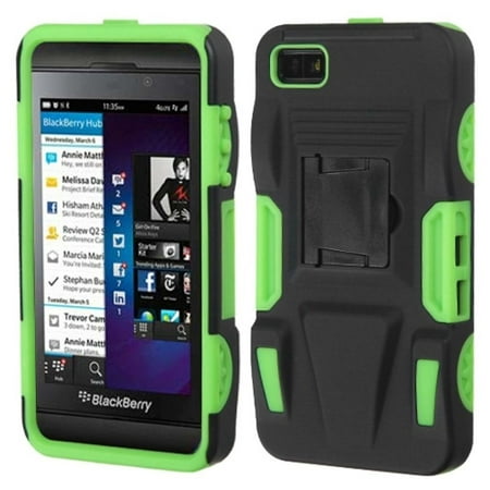 Insten Black/Electric Green Advanced Armor Stand Case (Rubberized) for BLACKBERRY: