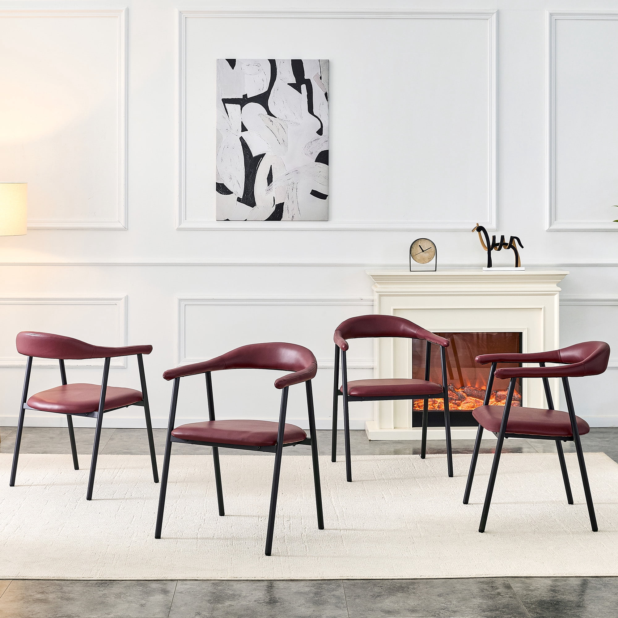 Leumius Dining Chairs Set of 4,PU Leather Dining Room Chairs with Cushion Seat and Metal Legs,Modern Minimalist Style Kitchen Chairs for Kitchen Living Room,Easy Assembly,Red PU
