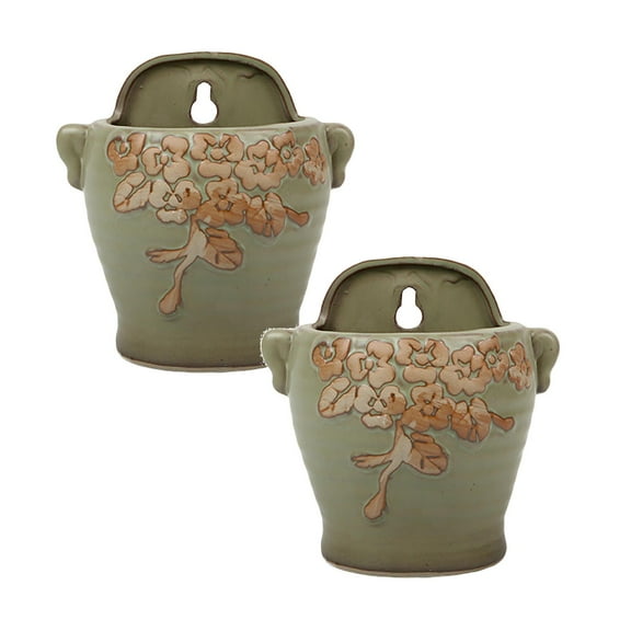 2Pack Ceramic Green Hanging Planter Wall Hanging Planter Ceramic Hanging Planter Flower Pots Home Decor