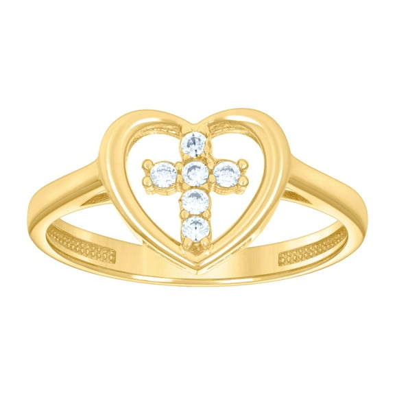 10k Yellow Gold Womens Cubic Zirconia Religious Faith Cross Love Heart Ring 8.9x2.1mm Wide Statement Ring for Women