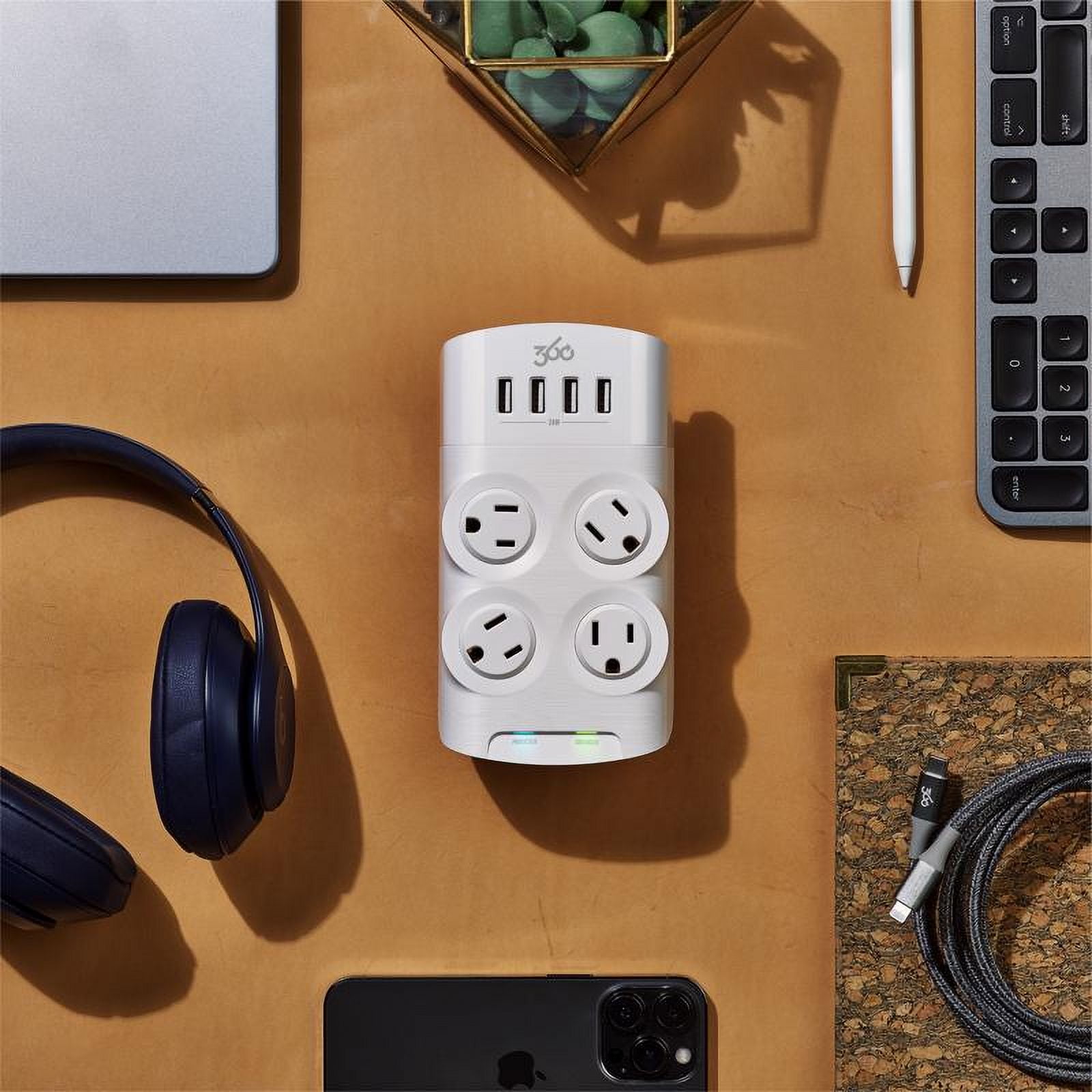 360 Electrical Revolve 4 outlets Wall Tap Surge Protector White 1080 J