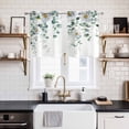 thumbnail image 2 of 2 Panels Kitchen Tier Curtains 39 Inch Length, Spring Floral Grommets Window Treatment Curtain, Eucalyptus Leaves Watercolor Pastoral Thermal Curtains Drapes for Living Room/Bathroom, 2 of 9