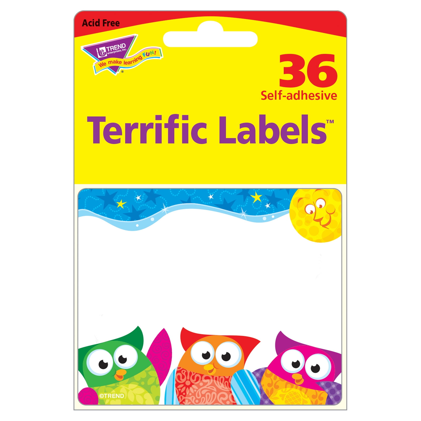 TREND Owl-Stars! Terrific Name Tag/Labels, 36 Per Pack, 6 Packs
