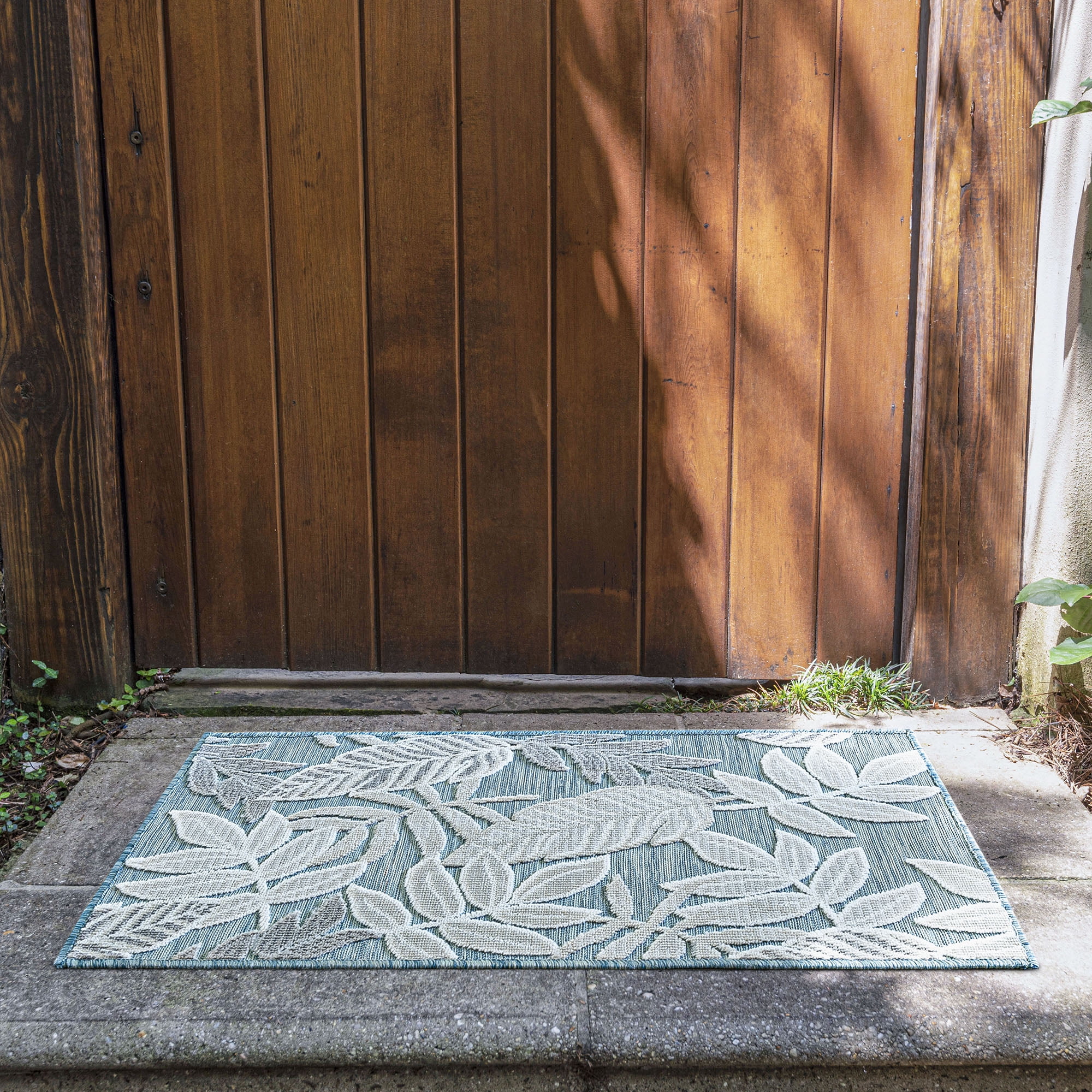 2x3 Water Resistant, Small Indoor Outdoor Rugs for Patios, Front Door Entry, Entryway, Deck, Porch, Balcony | Outside Area Rug for Patio | Aqua, Floral | Size: 1'11'' x 3'