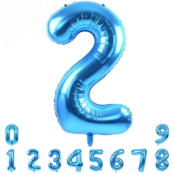 40 Inch Blue Large Numbers Balloon 0-9(Zero-Nine) Birthday Party Decorations,Foil Mylar Big Number Balloon Digital 2 for Birthday Party,Wedding, Bridal Shower Engagement Photo Shoot, Anniversary