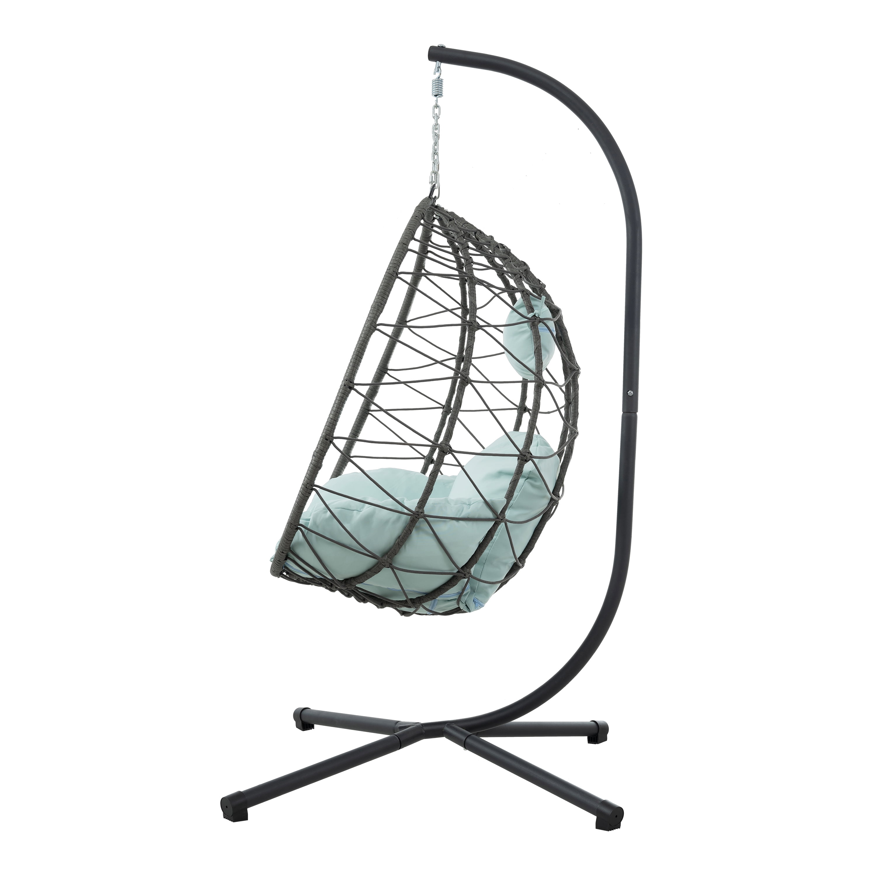 Egg Chair with Stand, Indoor Outdoor Swing Chair Patio Wicker Hanging Egg Chair for Bedroom, Dark Grey