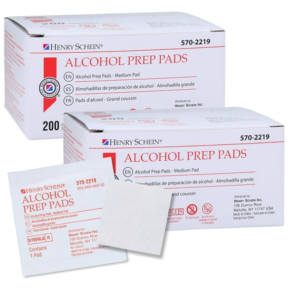 Henry Schein Alcohol Prep Pads, Medium Size, 400 Count - 70% Isopropyl Alcohol, Individually Wrapped, Sterile Wipes for Medical & Everyday Use