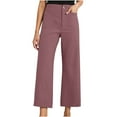 thumbnail image 3 of Women Cropped Pants with Pocket Plus Size Women Solid Color Pocket Slim Cropped Wide-Leg Pants Watermelon Red L, 3 of 10