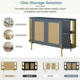 thumbnail image 5 of Accent Storage Cabinet Sideboard with Gold Trim and Woven Rattan Doors, Curved Design Light Luxury Wooden Console Sofa Table for Kitchen Dining Room Living Room (Dark Gray), 5 of 9