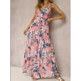 thumbnail image 5 of Women's Floral Print Surplice Spaghetti Strap Maxi Dress 100% Polyester Lightweight Flowing Summer Everyday Elegant, 5 of 9