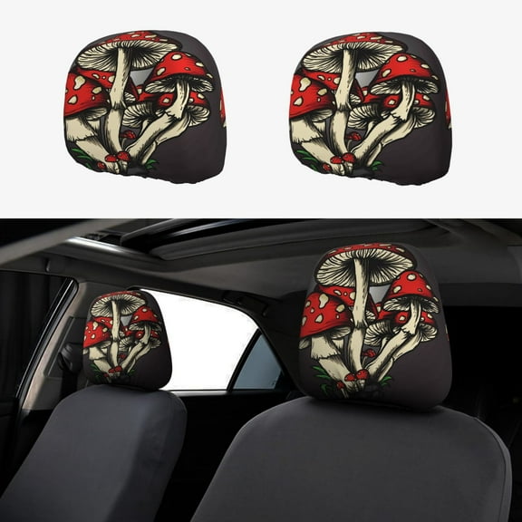 Goofa Red Mushrooms Pattern 2 PCS Car Headrest Cover, Headrest Protector,Universal Interior Car Accessories