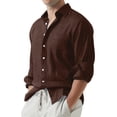 thumbnail image 4 of WTXUE Button-Up Shirts Long Sleeve, Notch Neck Shirts for Men Lapel Loose Shirt Cardigan Solid, Linen Shirts, Outerwear for Men Coffee S, 4 of 7