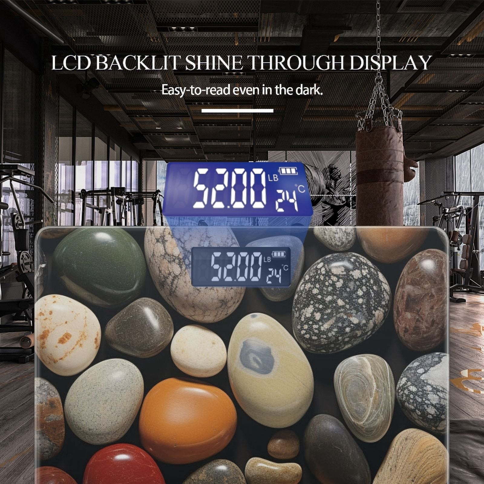 Bathroom Scale, Highly Accurate Digital Body Scale,Precisely Measures Weight up to 400 lbs-Colorful Pebbles And Rocks In Various Sizes And Shapes