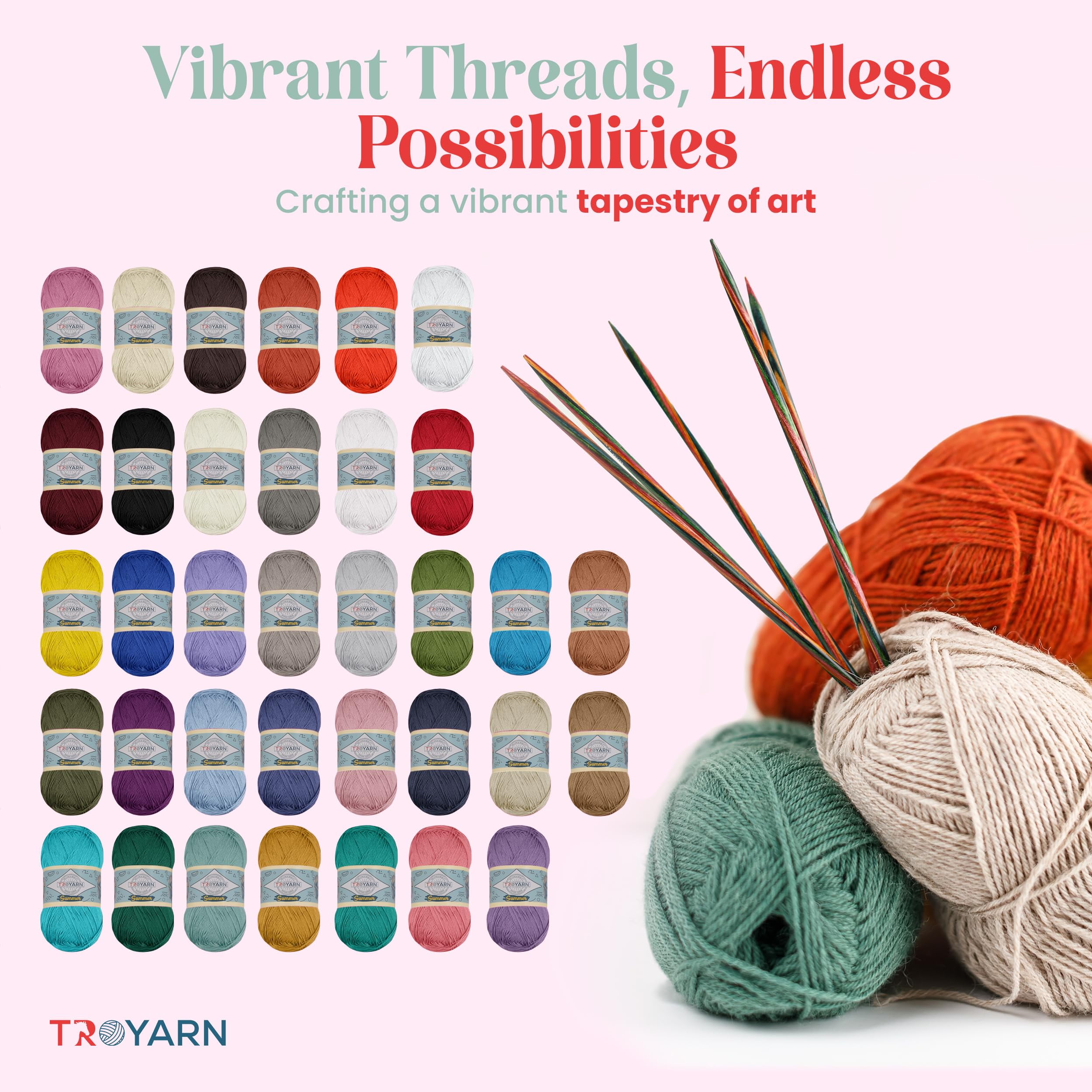 TROYARN Summer (4- Skeins Pack) Silk Effect Hand Knitting Yarn Crochet Art Lace Craft 100% Microfiber Acrylic 4x100 gr (4x383 yds) (105036 - Terra)