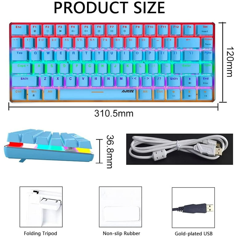 AJAZZ AK33 Mechanical Keyboard, Rainbow LED Backlit USB Cable Anti-Ghosting  Gaming Mechanical Keyboard for Gamers