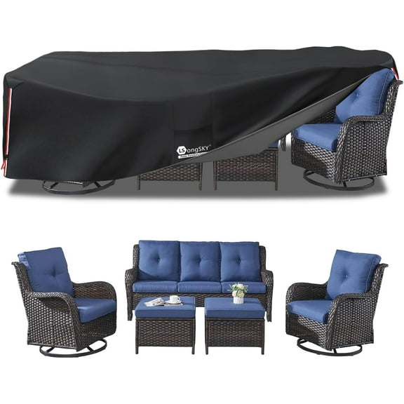 WANBIN 6-8 Piece Patio Cover Set, 111x74x28 Inch, 600D Waterproof, Black