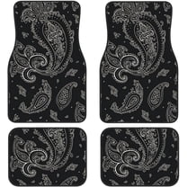 Black Paisley Car Front and Rear Floor Mats, Car Mats, Complete Set of 4 Carpets, All Weather Protection