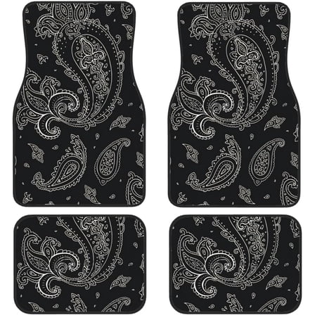Black Paisley Car Front and Rear Floor Mats, Car Mats, Complete Set of 4 Carpets, All Weather Protection