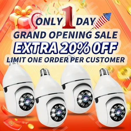 2/4pcs 1080P HD WiFi Bulb Cameras. 360° panoramic view, motion detection, full - color day/night vision. Remote two - way audio. Protect home/shop.