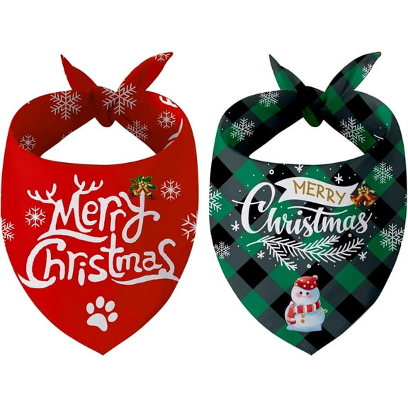 2 Pack Christmas Dog Bandanas Double-Sided Plaid Snowman Santa Dog Christmas Bandana for Puppy Costume Christmas Decorations Multiple Sizes Offered Triangle Xmas Pet Scarf Bibs Kerchief Gifts