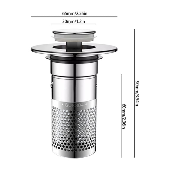 Bathroom Sink Stopper Hair Catcher, Pop Up Sink Drain Stopper with Removable Stainless Steel Filter Basket Hair Catcher for Universal Bathroom Basin Sink Stopper Replacement