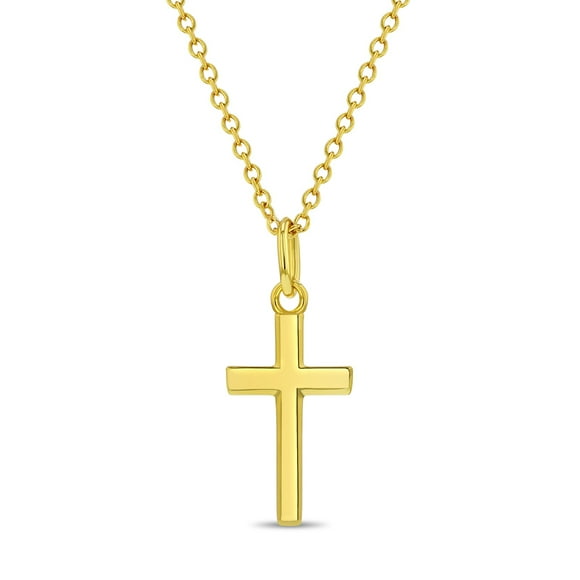 925 Sterling Silver 16" Small Thick Plain Cross Pendant Necklace for Children