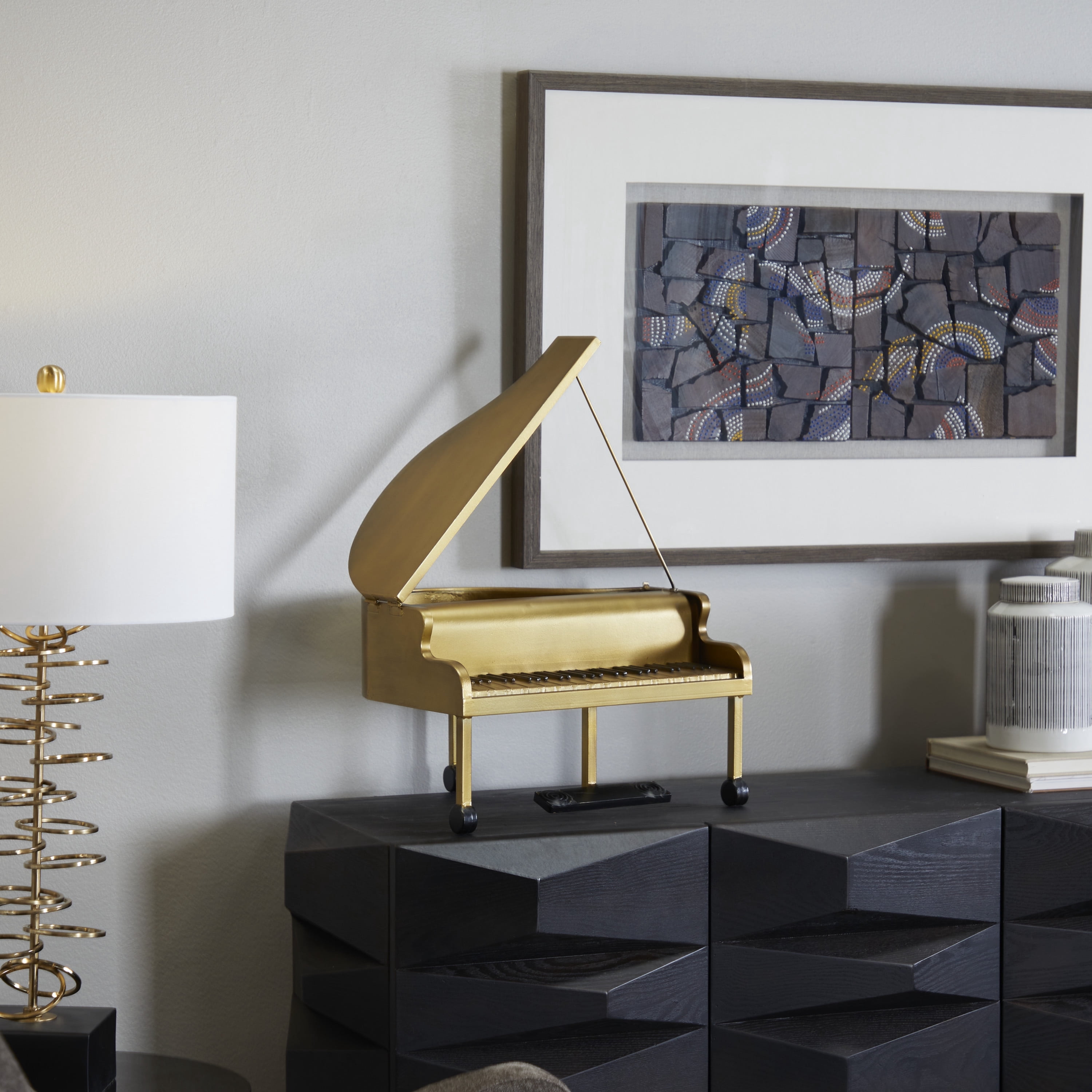 16" x 22" Gold Metal Piano Instrument Sculpture, by DecMode
