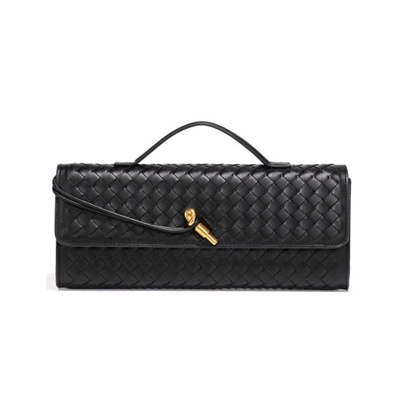 TKWEO Women's PU Leather Woven Evening Clutch, Black