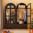 thumbnail image 6 of 71"H Arched Armoire Wardrobe Closet for Bedroom w/ Glass Door & LED Sensor Light, Wooden Wardrobe Closet Clothing Storage Cabinet w/1 Drawer & Hanging Rod, 6 of 10
