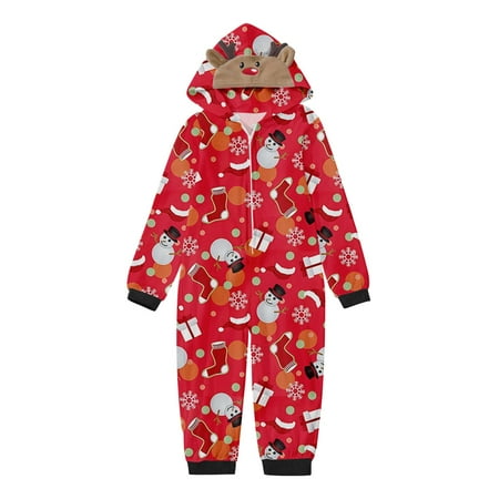 

Christmas Pajamas for Family Red Family Christmas Pjs Matching Sets Kids Casual Christmas Parent Child Outfit Printed Pajamas Jumpsuit Home Outfit Hooded Jumpsuit
