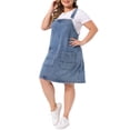 thumbnail image 4 of Agnes Orinda Women's Plus Size Denim Overalls Dress Adjustable Strap Bib Suspender Summer Casual Midi Jeans Dresses with Pockets 1X Gray Blue, 4 of 6