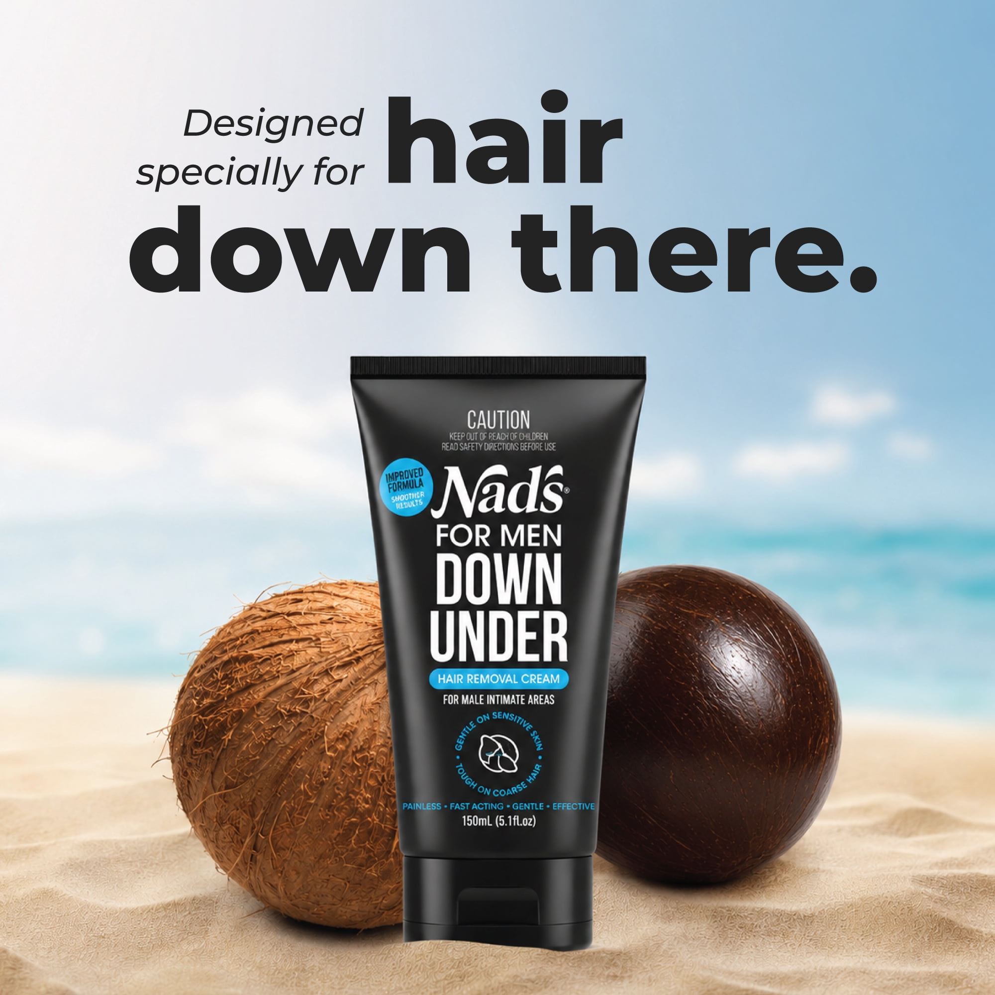 Nad's For Men Down Under Intimate Hair Removal Cream with Aloe Vera, 5.1 fl. oz.