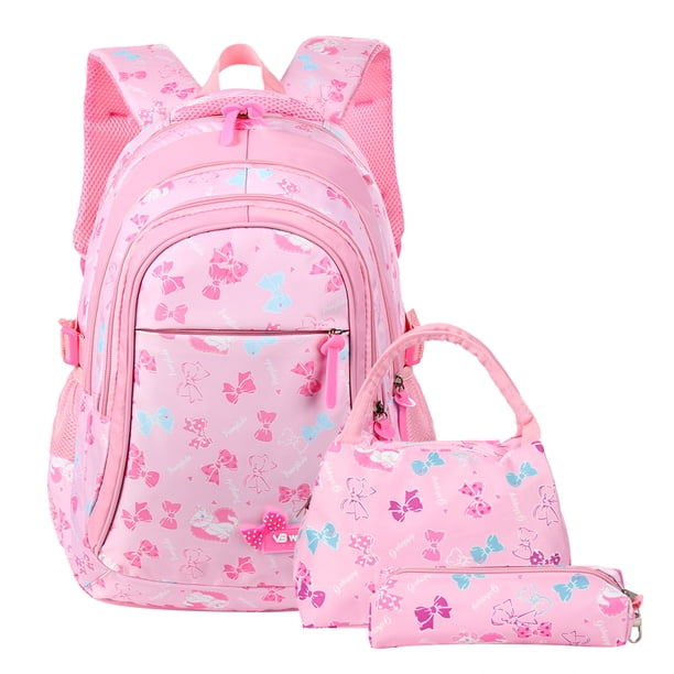 pink backpack with lunch bag