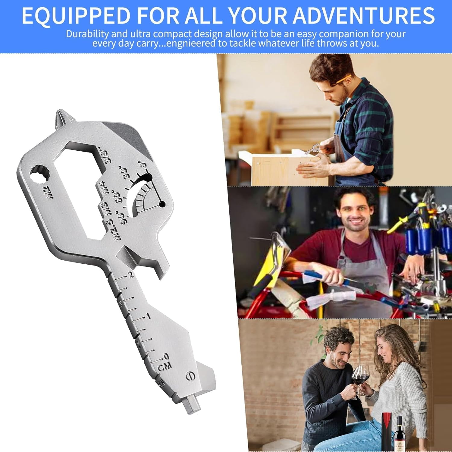 ABCISI 20 IN 1 Key Shaped Multitools, Key Shaped Pocket Tool, Stainless Steel Utility Gadget, Gift for Men, Everyday Carry, Automotive, Home Improvement, Bottle Opener, Screw Driver, Silver,Pack of 2
