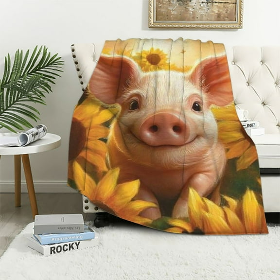 BCIIG Cute Sunflower Pig Blanket Cartoon Animal Throw Blanket for Boys Girls Women Valentines Pig Gifts Piggy Soft Plush Throw Blankets for Sofa Couch Living Room Bedroom 40x50in