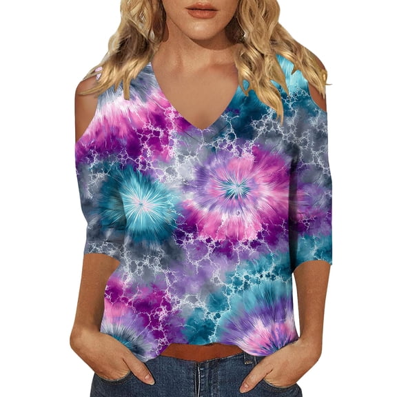 MEICHEN Tie Dye Long Sleeve Shirts for Women V Neck Pullover Tops Loose Tees Top Summer Fashion Clothing for Women
