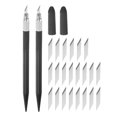 thumbnail image 1 of Arte Artesanía Cuchillos Juego, 2uds Tallado Cuchillo con 24uds Repuesto Metal Hoja para Recortes Álbum Plantilla Afición Bricolaje, PVC Mango Negro (2 Juegos) Unique Bargains cuchillas de repuesto para cuchillos de arte, 1 of 6