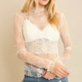 thumbnail image 5 of Summer Tops for Women Mock Neck Mesh Lace Sheer Crop Long Sleeve Shirts for Women White M, 5 of 6