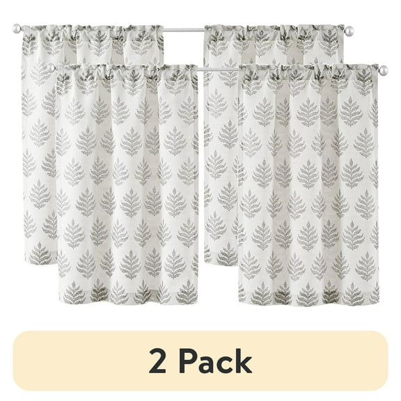 (2 pack) Better Homes & Gardens Rowan Jacquard Kitchen Curtain Tiers and Valance, 3-Piece Set, Ivory Green, 60" W x 36" L