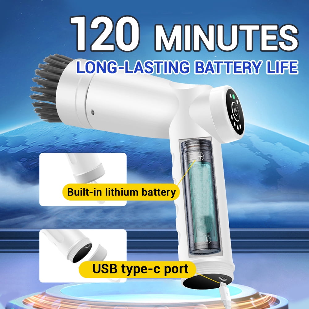 Electric Spin Scrubber Cordless, Shower Scrubber for Cleaning 3 Replaceable Heads, Scrub Brush Cleaner for Bathroom Floor Window Kitchen Sink, Handheld Power Scrubber, Electric Baby Bottle Brush Set