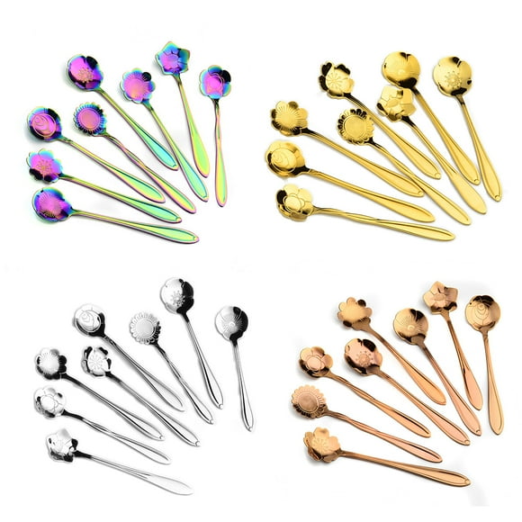 Porfeet 8Pcs Flower Stainless Steel Coffee Tea Cup Spoon Teaspoon Kitchen Tool Gift,Rose Gold