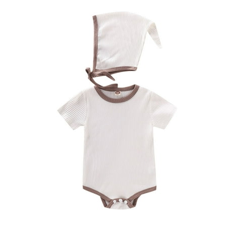 

Jdefeg New Baby Girl Gift Basket Baby Boys Girls Short Sleeve Ribbed Patchwork Romper with Cute Hat Outfit Set Clothes 2Pcs Girl Clothes Size 6 Months Cotton White 66